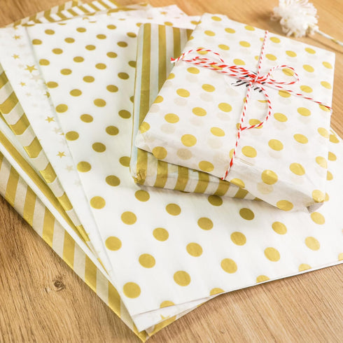 Koogel 100 Sheets Gold White Metallic Tissue Paper, 20 x 14 Inch for Gift Wrapping, DIY Crafts, Graduation