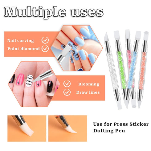5 Pcs Nail Art Sculpture Pen, Dual Tipped Silicone Nail Tools for Nail Art Design and Drawing