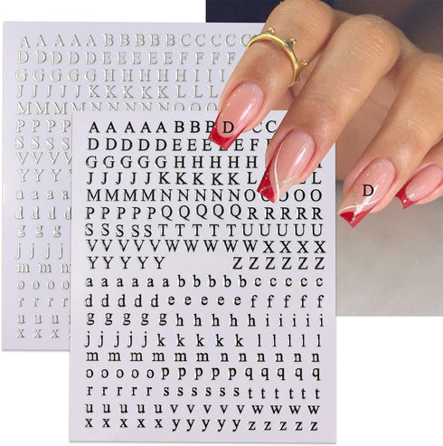 Letters Nail Art Stickers, English Alphabet 3D Self-Adhesive Metallic Gold Silver Decals for DIY Manicure Supplies