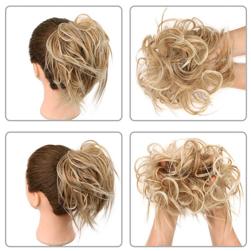 HMD Tousled Updo Messy Bun Hair Piece Hair Extension with Elastic Rubber Band, Synthetic Hair Extensions for Women