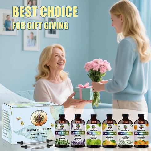 Set (4 oz/120 ml) Essential Oil - Six Bottles of Lavender, Peppermint, Lemon, Sweet Orange, Tea Tree, Eucalyptus