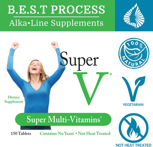 SuperV BEST Process AlkaIine — Energizing & Detoxifying Multivitamin — Vitamins & Minerals with Digestive Enzymes, Superfoods and Herbs