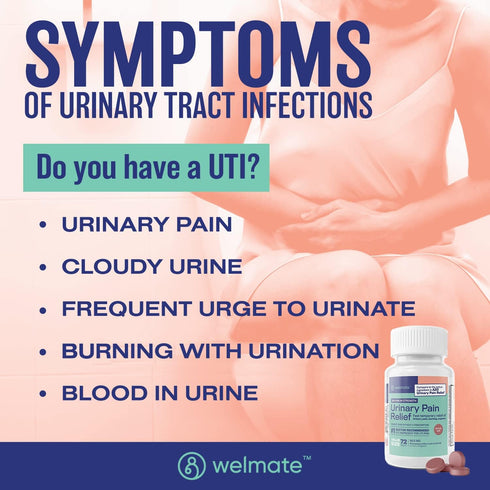 WELMATE Urinary Pain Relief | UTI Relief | Fast Acting | Bladder Discomfort & Pain Relief | Phenazopyridine Hydrochloride 99.5mg | 72 Count Tablets
