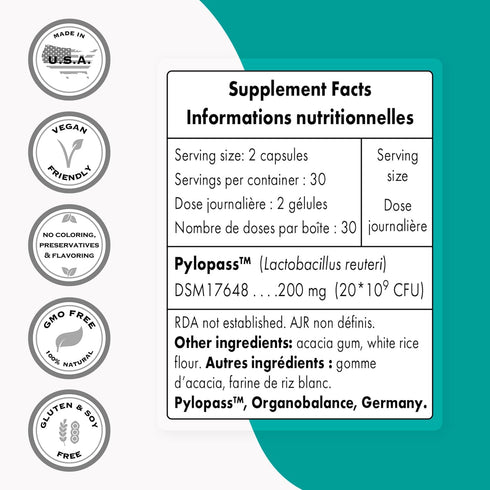 Supersmart H. Pylori Fight Natural Treatment, 20 Billion CFU Probiotic Lactobacillus Reuteri, 60 Vegetarian Capsules