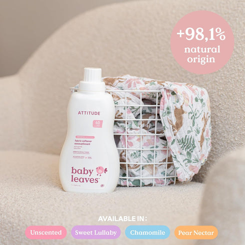 ATTITUDE Baby Fabric Softener, Plant-Based Ingredients, Unscented, 40 Loads, 33.8 Fl Oz