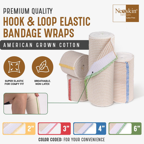 Premium Elastic Bandage Wrap - 6” Wide, 2 Pack, Latex Free Athletic/Medical Compression Bandages