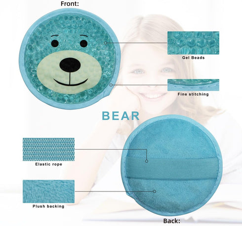 Large Kids Boo Boo Ice Pack, 2 Packs Cute Heat Cold Gel Beads for Fever, Pain Relief, First Aid Injuries