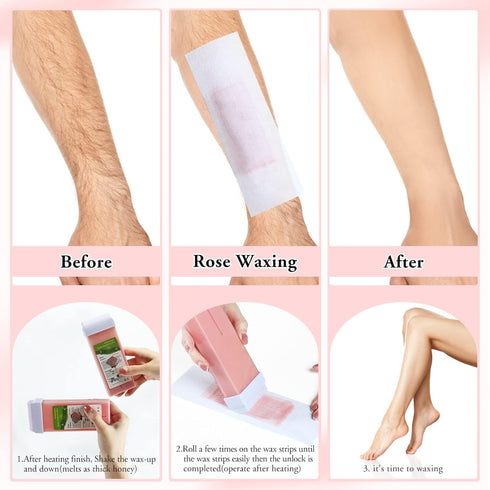 Rose Roll on Wax for Hair Removal, Soft Wax Roller Refill for Sensitive Skin, 4 Pack (14.1 OZ)