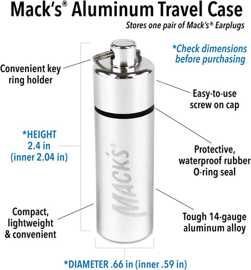 Mack's Keychain Carrying Case, Aluminum, Waterproof Ear Plugs Holder – 2 Pack (Silver)