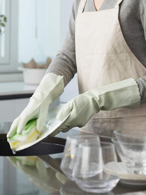 LANON wahoo Skin-Friendly Cleaning Gloves, Dishwashing Kitchen Gloves with Cotton Flocked Liner, Reusable, Canary Green