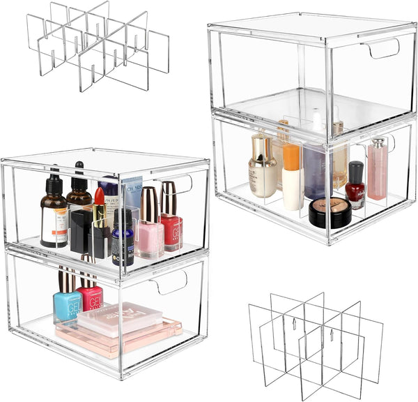 Yes!Fresh Drawer Organizer, Stackable Cosmetic Desk Organizer with Removable Partitions for Vanity Storage