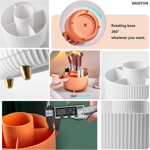 DASITON Large Capacity Makeup Brush Holder, 360 Rotating Organizer, 5 Slot Cup for Vanity Decor and Bathroom