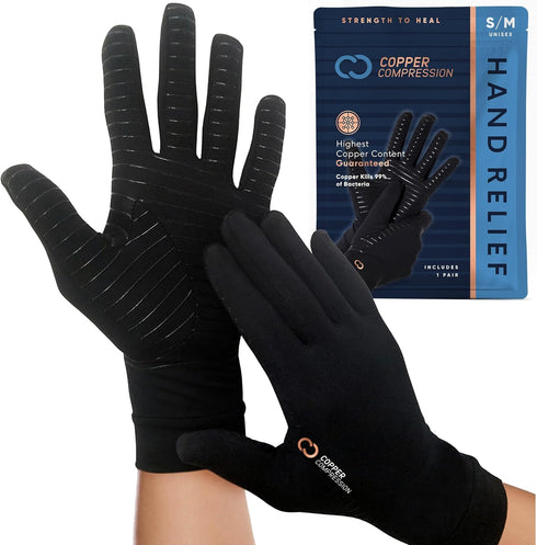 Copper Compression Full Finger Arthritis Gloves - Touch Screen Fingertips - Compression Support for Pain Relief - 1
