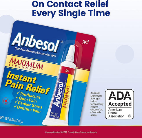Anbesol Gel Maximum Strength - 0.33 oz (Pack of 2)