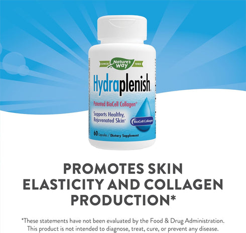 Nature's Way Hydraplenish with BioCell Collagen and Hyaluronic Acid, 60 Capsules for Healthy Skin