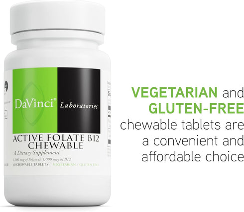 DAVINCI Labs Active Folate B12 Chewable | Dietary Supplement for Heart Health, Immune Function, 60 Chewable Tablets