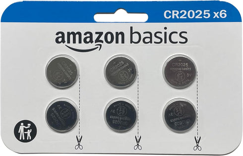 Amazon Basics 6-Pack CR2025 Lithium Coin Cell Battery, 3 Volt, Long Lasting Power, Mercury-Free