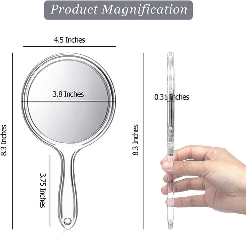 Jetec Double-Sided Hand Mirror - Handheld 1X/2X Magnifying Mirror with Handle, Rounded Shape Makeup Mirror (Clear)