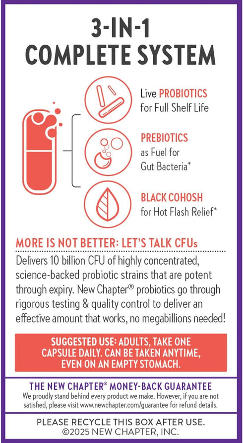 New Chapter 100% 30 All-Flora Probiotic Menopause Balance, Ultra-Concentrated Probiotics for Women with Black Cohosh