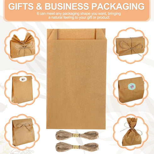 Fulmoon 5'' x 8'' Kraft Soap Paper Bags with 394 Inch Jute Ropes for Soap Making, Candy, Lipstick, Gift Crafts (100