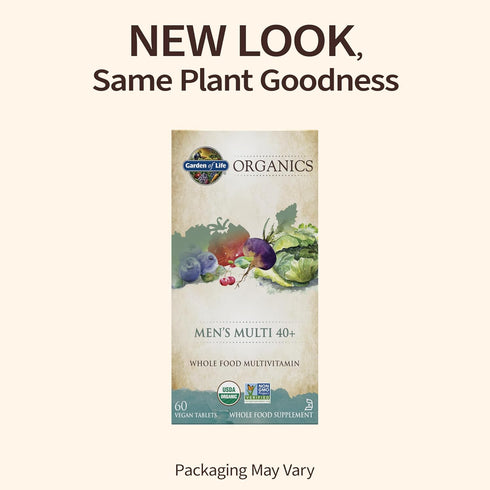 Garden of Life Organics Whole Food Multivitamin for Men 40+, 60 Tablets, Vegan Certified Organic
