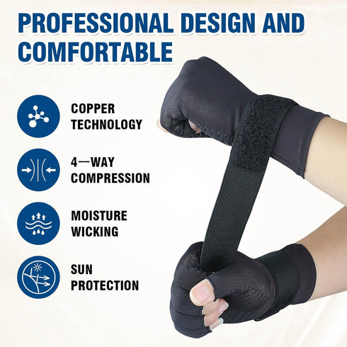2 Pairs Compression Gloves for Women Men, Copper Arthritis Gloves for Hand Pain Relief and Carpal Tunnel Support