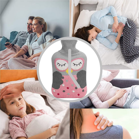 Hot Water Bag Hot Water Bottle 2 Liter, Heat Up and Refreezable Hot Cold Pack with Knit Cover for Pain Relief, Hot Cold