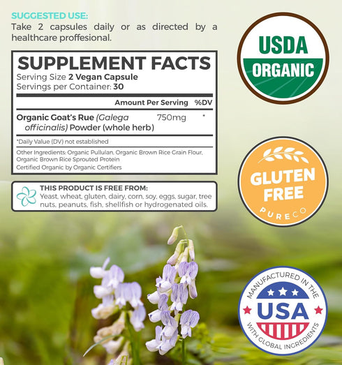 USDA Organic Goat's Rue 60 Vegan Capsules for Breastfeeding & Herbal Lactation Support, Non-GMO