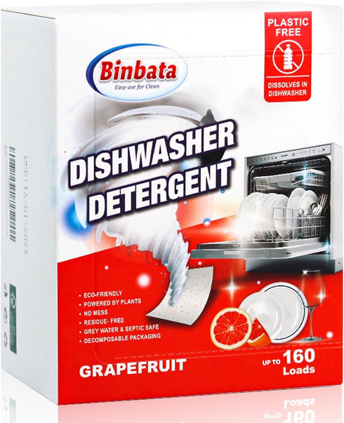 Eco Dishwasher Detergent Sheets, Up To 160 Loads, Grapefruit Scent Plastic Free Dishwashing Soap Strips
