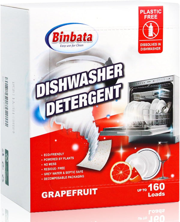 Eco Dishwasher Detergent Sheets, Up To 160 Loads, Grapefruit Scent Plastic Free Dishwashing Soap Strips