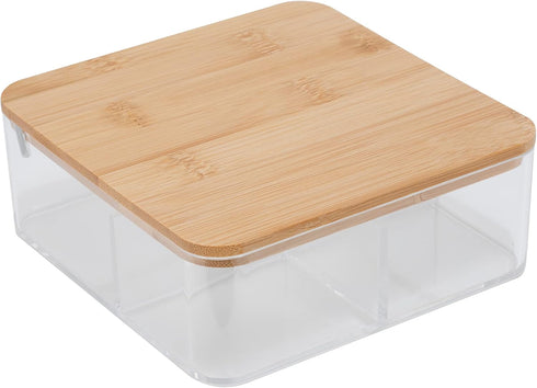 Simplify 3 Compartment Organizer with Bamboo Lid, Perfect for Jewelry, Cosmetics, Accessories, and Keepsake Storage