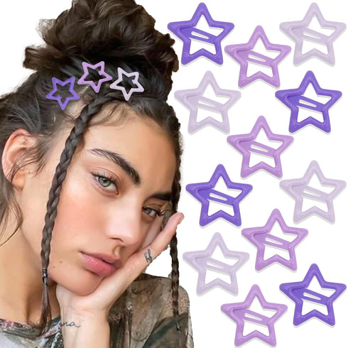 NAISKA Purple Star Hair Clips, Non-Slip Snap Hair Barrettes for Girls Women (12PCS)
