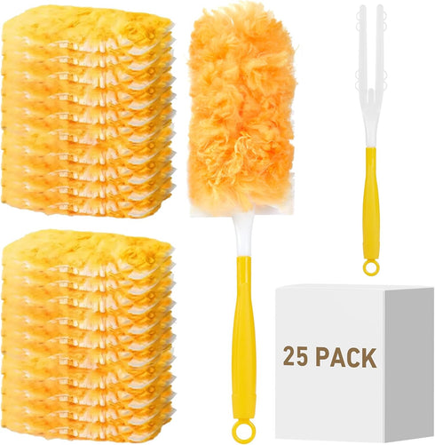 360° Duster Refills Kit for Swiffer Duster, 25 Pack & 1 Handle, Multi-Surface Dusters with 4X Microfibers