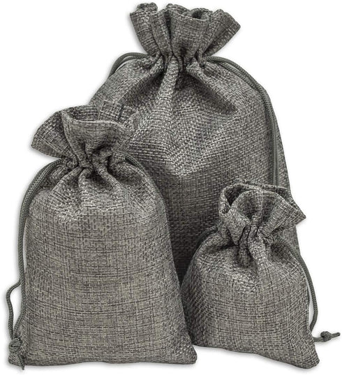 12-Pack Natural Burlap Gift Bags 5.5x7.75 with Drawstring (Cool Grey, Medium) for Party Favors, DIY Craft