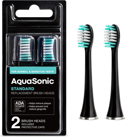 AquaSonic Standard Replacement Brush Heads, Compatible with Many AquaSonic Toothbrush Handles, 2 Pack Black