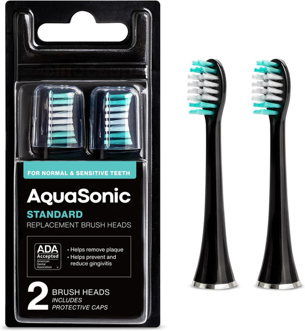 AquaSonic Standard Replacement Brush Heads, Compatible with Many AquaSonic Toothbrush Handles, 2 Pack Black