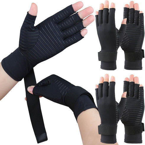 2 Pairs Copper Arthritis Gloves for Carpal Tunnel Pain Relief, Fingerless Compression Gloves for Rheumatoid Women/Men