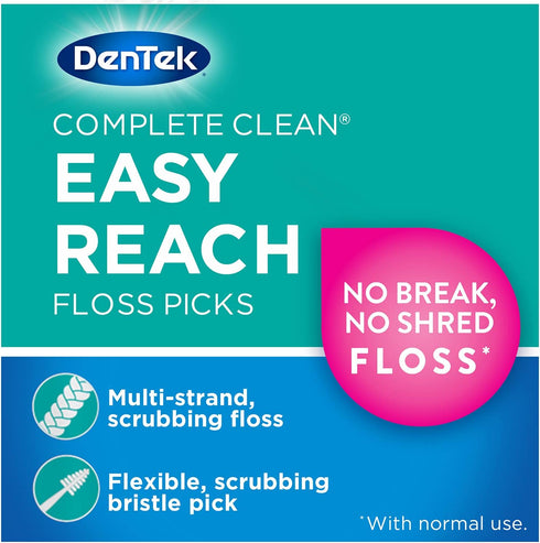 DenTek Complete Clean | Easy Reach Angled Floss Picks, No Break & No Shred Floss, 75 Count in Each (Pack of 5)