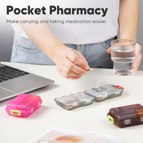 WLU 4 Pack Travel Pill Organizer Small Pill Case Pocket Pill Box Portable Medicine Organizer Box with Lables and Pill