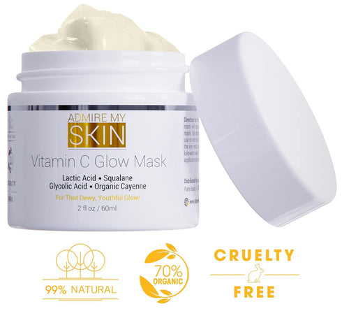 Vitamin C Mask For Face – Brightening Face Masks Skin Care Contains Glycolic Acid and Lactic Acid + Squalane Oil – Hydrating Beauty Face Mask for Glowing Youthful Skin and Smooth Even Skin Tone 2oz