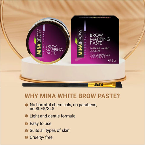 MINA White Mapping Brow Paste 5g, Draw or Sketch the Right Shape of the Eyebrow, Brow Mapping String, Eyebrow Contour