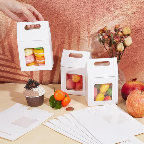 28 Pcs White Paper Gift Bags with Transparent Window - Reusable Flower Bouquet Bags with Handles for Mothers Day,