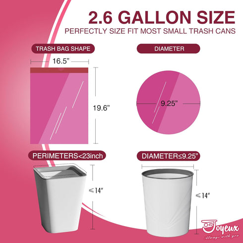 JOYEUX 2.6 Gallon Small Trash Bags, 60 Count Thickened Drawstring Mini Garbage Bags for Home Office Kitchen