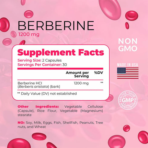 Berberine HCI 1200mg - Premium Berberine Supplements, 60 Capsules, Maximum Strength HCI