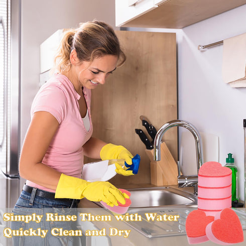 Heart Shaped Non-Scratch Scrub Sponge, Dual-Sided Kitchen Sponge and Scrubber, 20 Pcs for Household Cleaning.