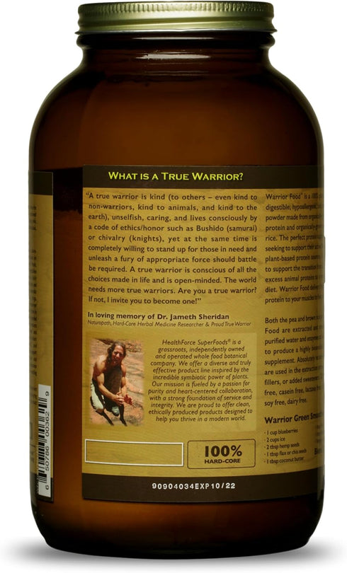 HealthForce SuperFoods Warrior Food Protein Powder, Carob Flavor, 500 Grams for Nutritional Support