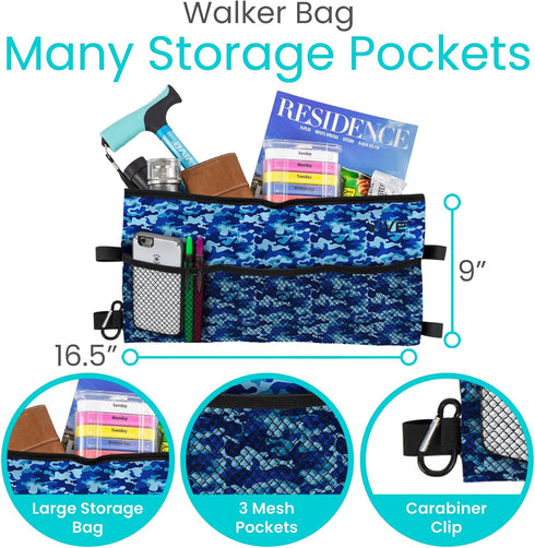 Vive Walker Bag - Accessories Wheelchair Basket Pouch (Water Resistant) - Seniors Caddy Accessory Attachment for Folding, Rolling Walkers - Carry Storage Carrier Tote - Lightweight, Universal Size