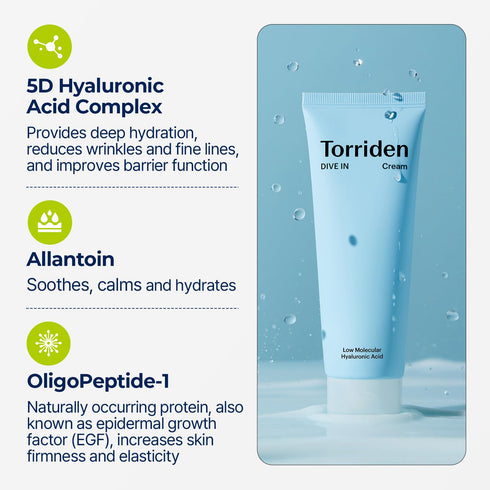 Torriden DIVE IN Cream 80ml - Facial Moisturizer for Sensitive, Oily Skin with Hyaluronic Acid