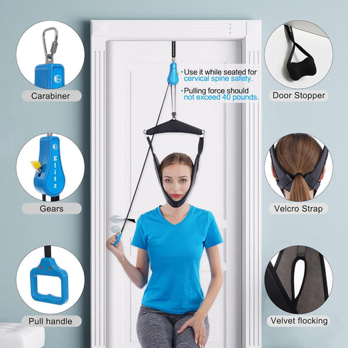 Portable Cervical Neck Traction Device, Neck Stretcher Hammock Over Door for Pain Relief, Spine Decompression Sling