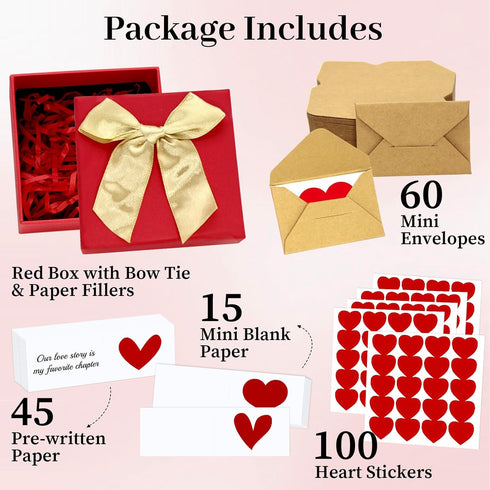 Rtisaeu 60 Mini Blank Love Notes and Envelopes for Him, Her, Wife, Husband, Mini Envelopes With Blank Cards, Tiny